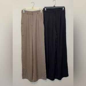 Elegant silky Black and Tan Women's Wide-Leg Pants Trousers